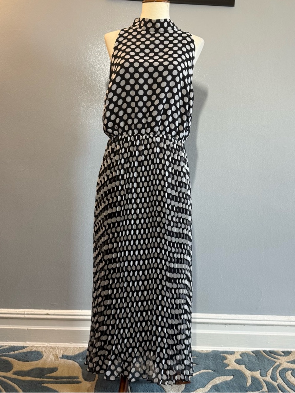 NWT Sam Edelman Black and White Polka Dot Halter Dress